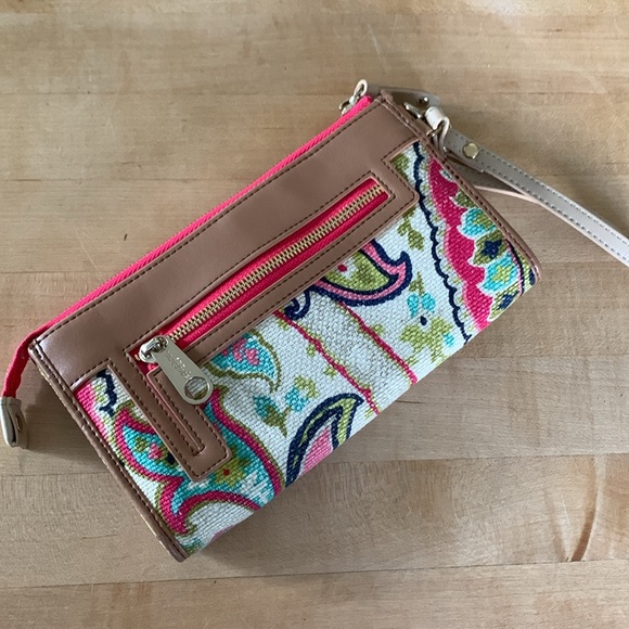 Pretty Spartina 449 linen and leather wristlet - Picture 2 of 9